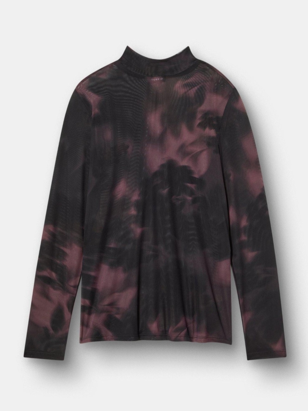 Torrid Black & Burgundy Floral Mesh Mock Neck Long Sleeve Top Size 1 - Picture 3 of 5